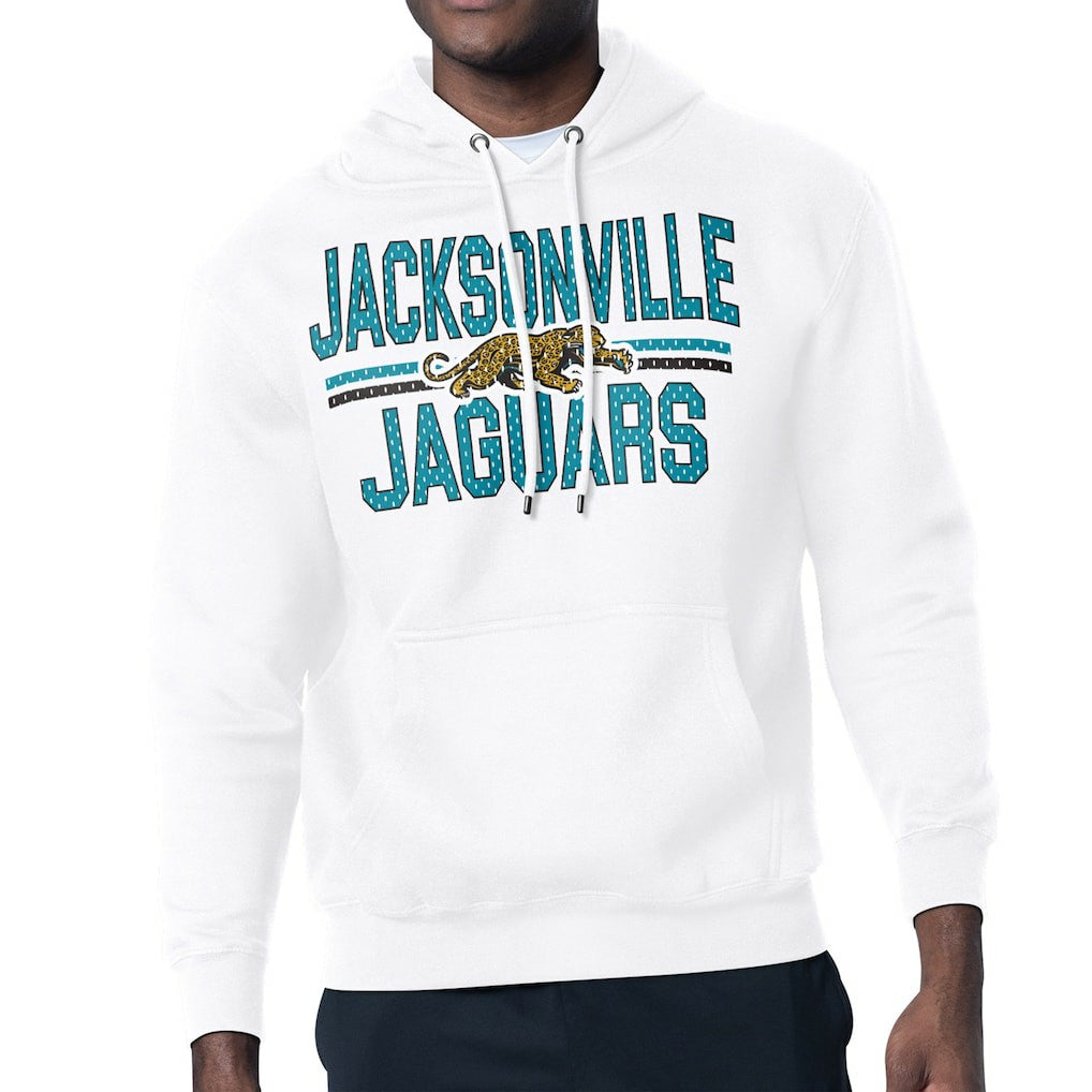 Jacksonville Jaguars Starter Mesh Look Retro Team Logo Pullover Hoodie - White Hoodies