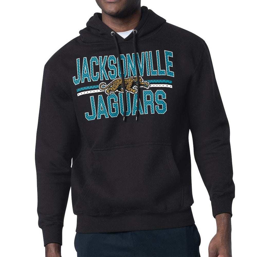Jacksonville Jaguars Starter Mesh Look Retro Team Logo Pullover Hoodie - Black Hoodies