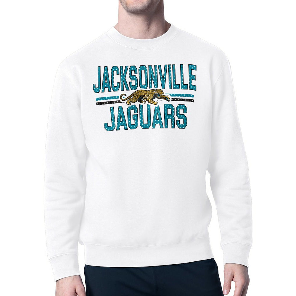 Jacksonville Jaguars Starter Mesh Look Retro Team Logo Pullover Sweatshirt - White Pullover