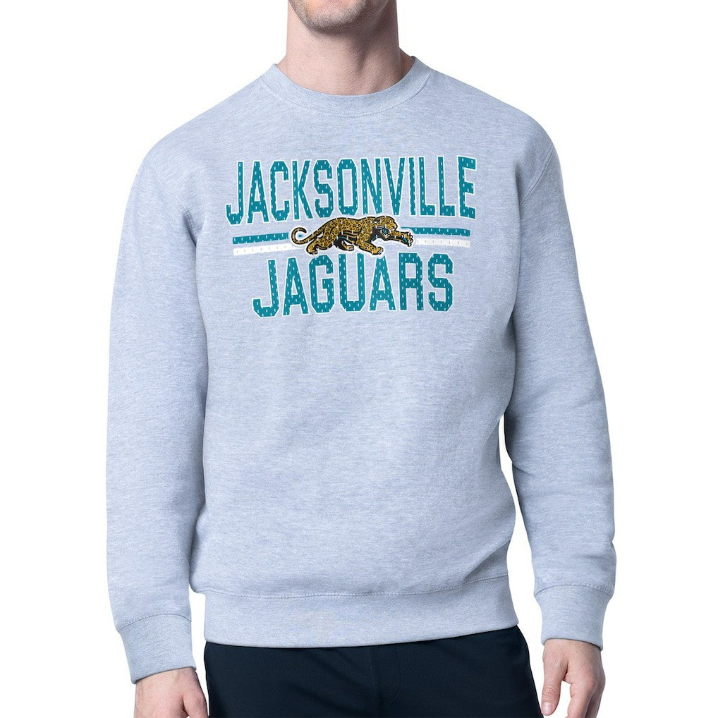 Jacksonville Jaguars Starter Mesh Look Retro Team Logo Pullover Sweatshirt - Heather Gray Pullover