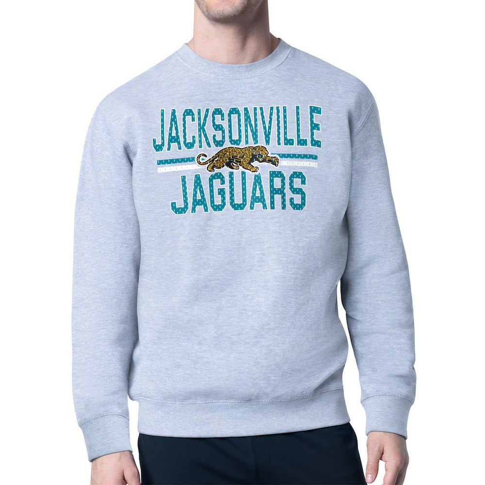 Jacksonville Jaguars Starter Mesh Look Retro Team Logo Pullover Sweatshirt - Heather Gray Pullover
