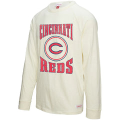 Cincinnati Reds Mitchell & Ness Arched Logo Slub Long Sleeve T-Shirt - Cream T-shirts