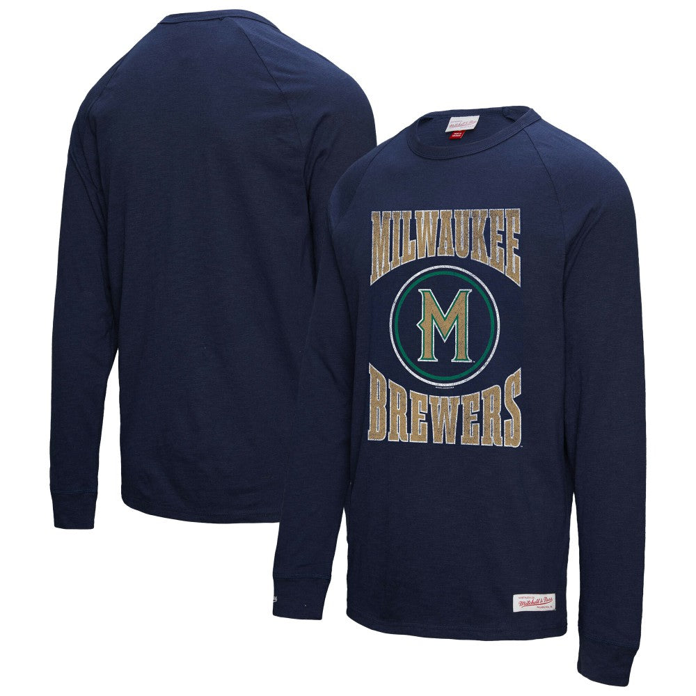 Milwaukee Brewers Mitchell & Ness Arched Logo Slub Long Sleeve T-Shirt - Navy T-shirts