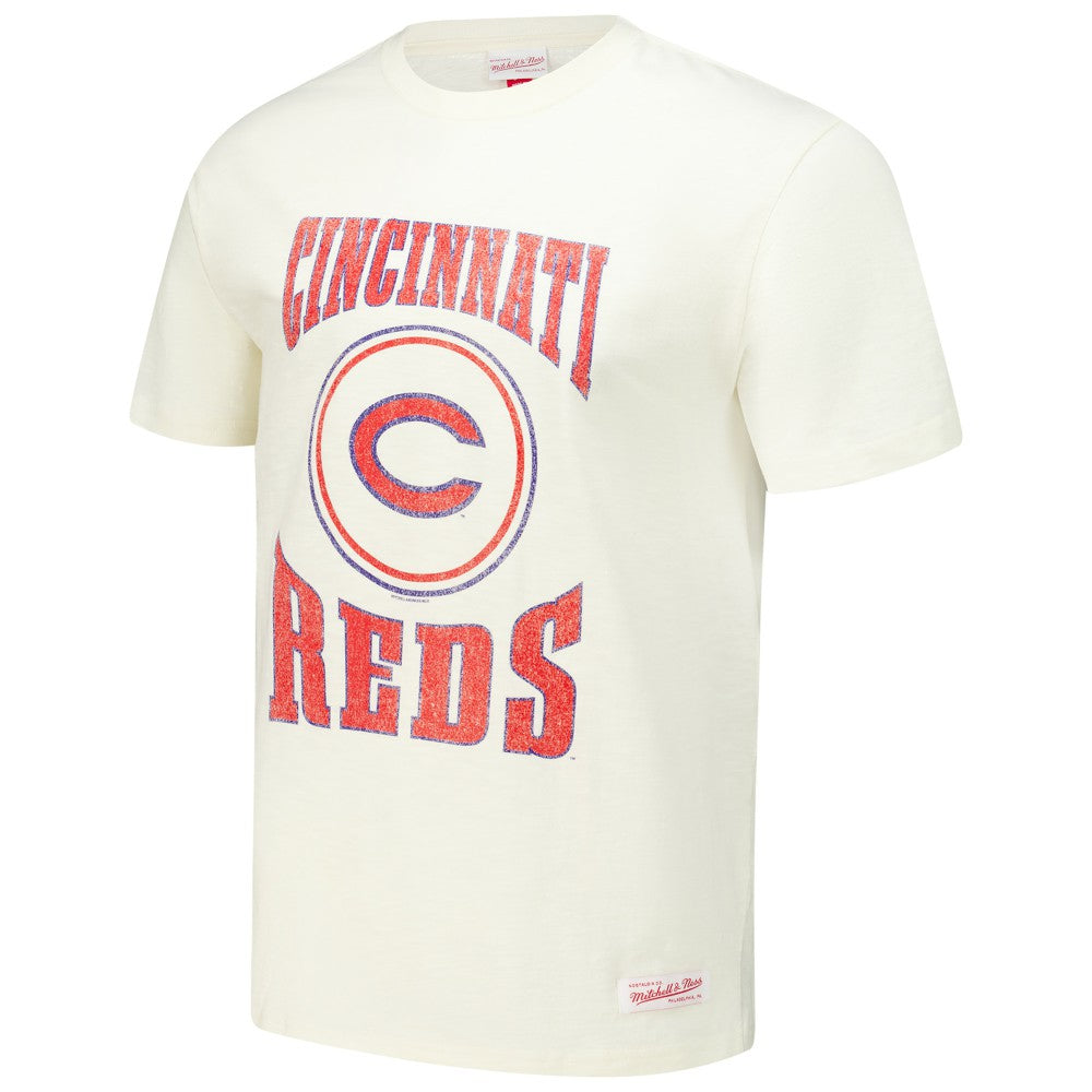 Cincinnati Reds Mitchell & Ness Arched Logo Slub T-Shirt - Cream T-shirts