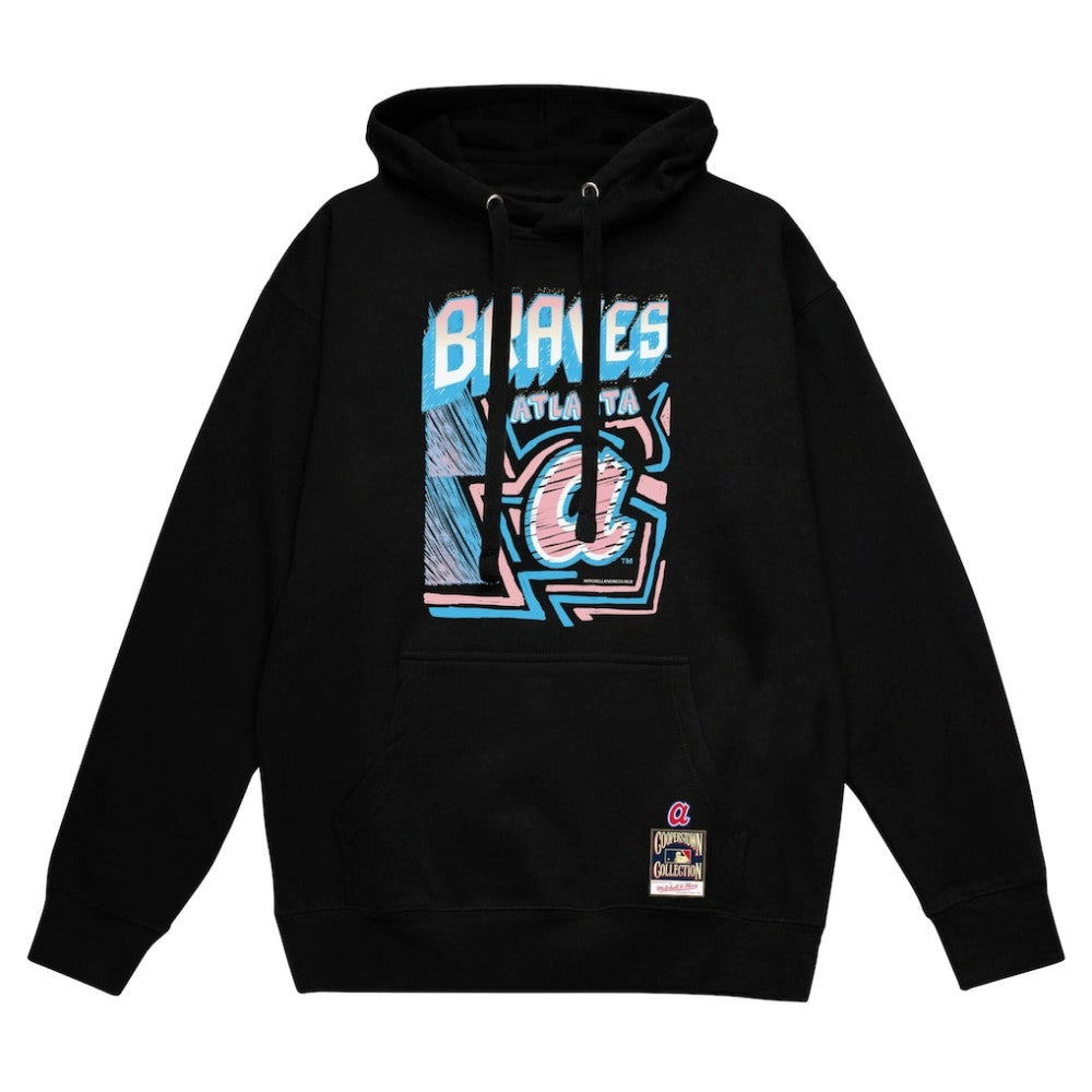 Atlanta Braves Mitchell & Ness Sidewalk Sketch Pullover Hoodie - Black Hoodies