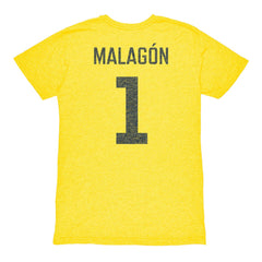 Luis Malagón Club America 1863FC Vintage Player Name & Number Tri-blend T-Shirt Yellow