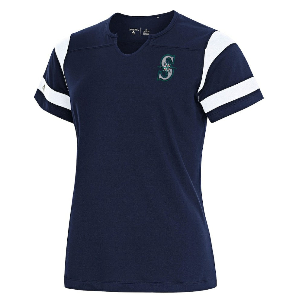 Seattle Mariners Antigua Women's Encounter Notch Neck Top - Navy Tops