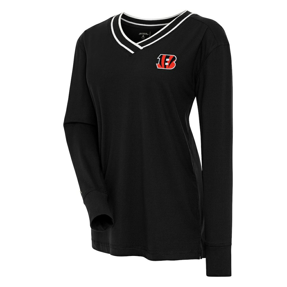 Cincinnati Bengals Antigua Women's Symbolic Long Sleeve V-Neck Top - Black Tops