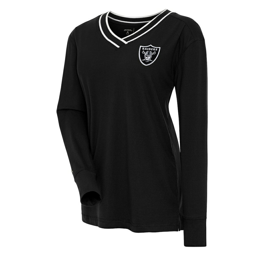 Las Vegas Raiders Antigua Women's Symbolic Long Sleeve V-Neck Top - Black Tops