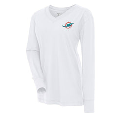 Miami Dolphins Antigua Women's Symbolic Long Sleeve V-Neck Top - White Tops