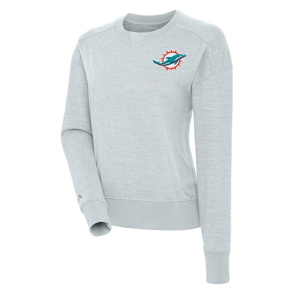 Miami Dolphins Antigua Women's Forward Fleece Pullover Sweatshirt - Heather Gray Pullover