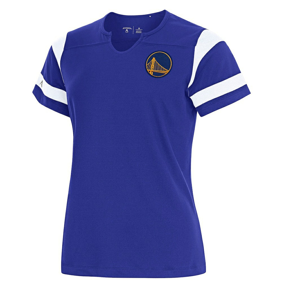 Golden State Warriors Antigua Women's Encounter Short Sleeve Notch Neck Top Royal