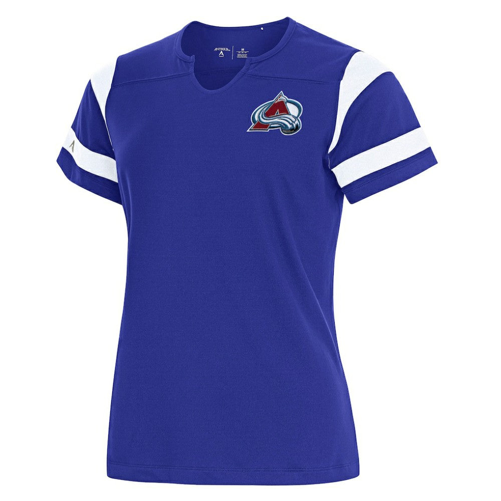 Colorado Avalanche Antigua Women's Encounter Short Sleeve Notch Neck Top - Royal | US 202229515