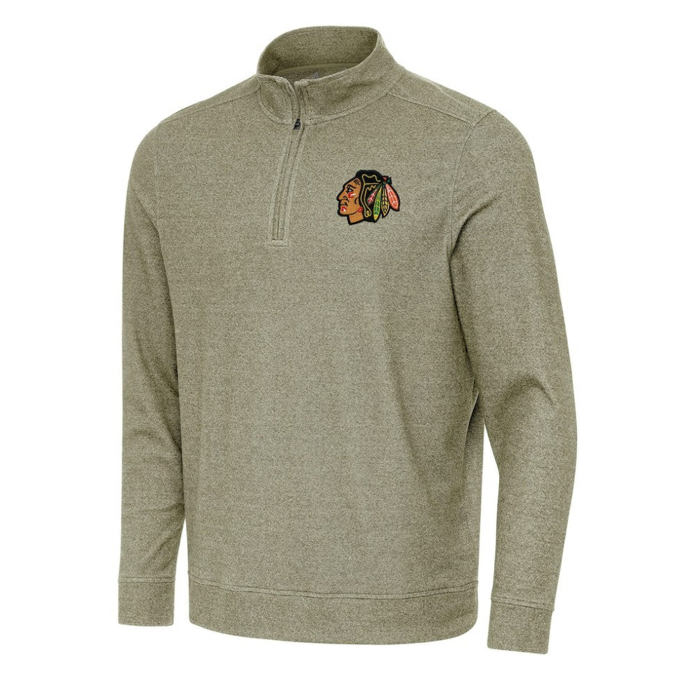 Chicago Blackhawks Antigua Subtle Quarter-Zip Sweatshirt - Olive | US 202233945