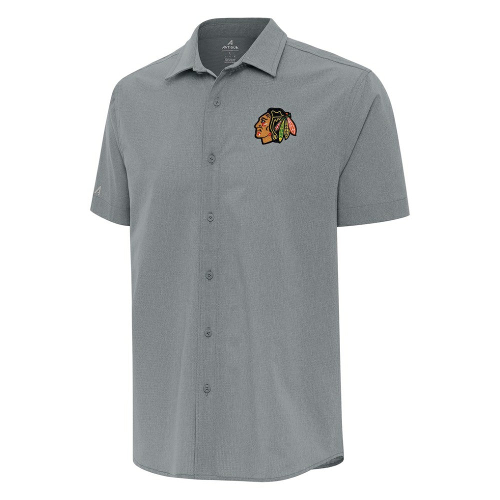Chicago Blackhawks Antigua Activate Woven Short Sleeve Button-Up Shirt - Gray | US 202234065