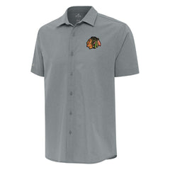 Chicago Blackhawks Antigua Activate Woven Short Sleeve Button-Up Shirt - Gray | US 202234065