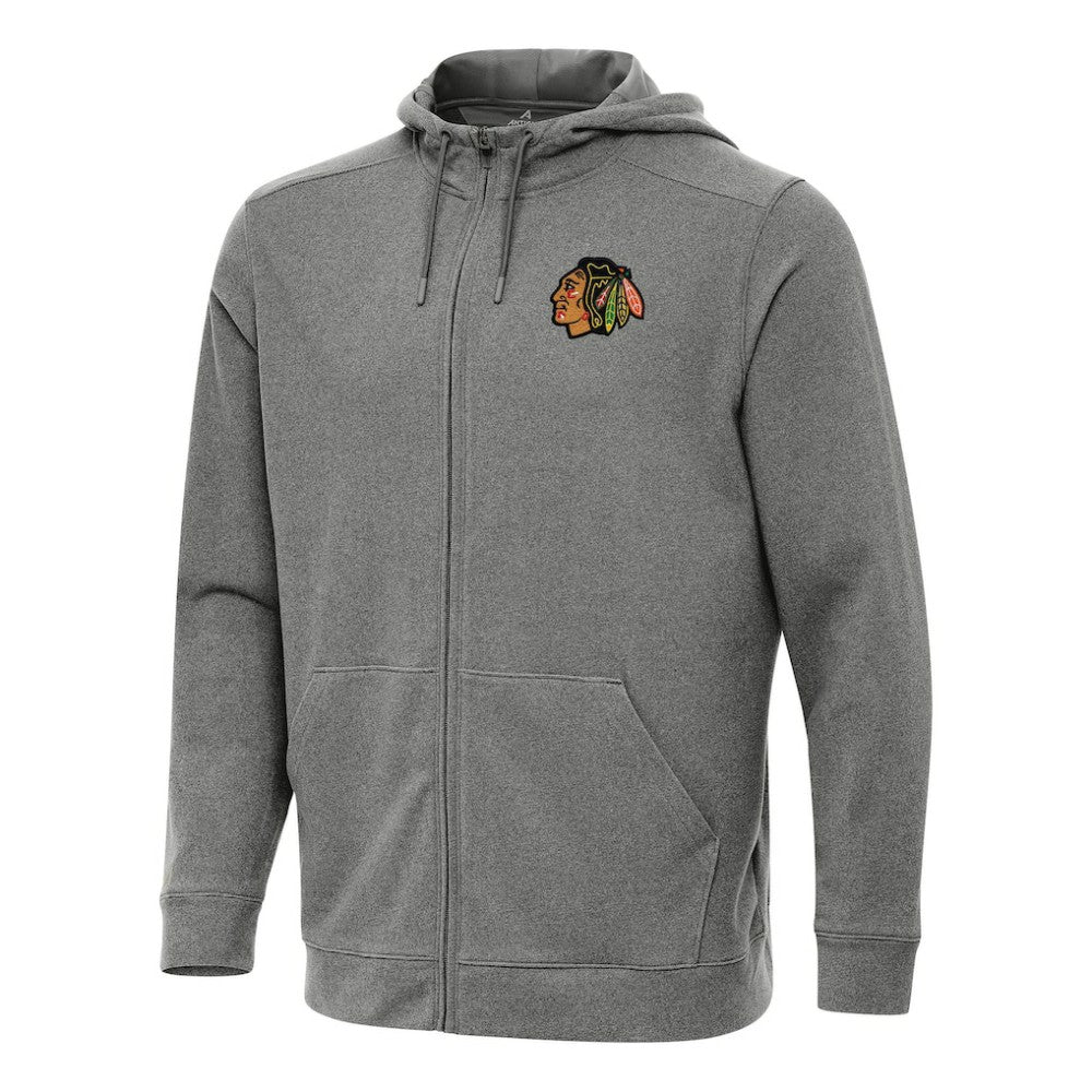 Chicago Blackhawks Antigua Effortless Full-Zip Hoodie Jacket - Heather Black | US 202234377