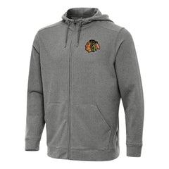 Chicago Blackhawks Antigua Effortless Full-Zip Hoodie Jacket - Heather Black | US 202234377