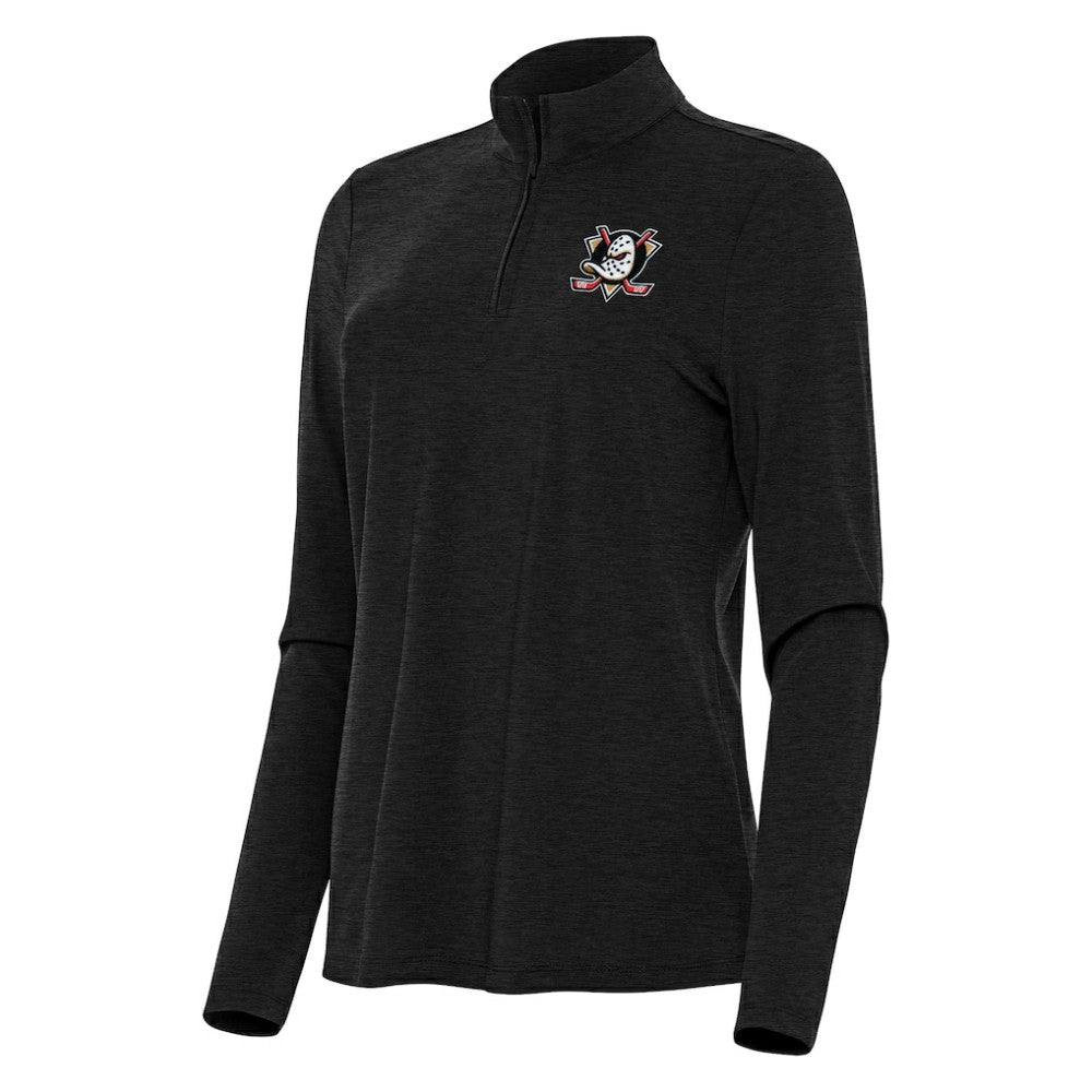 Anaheim Ducks Antigua Women's Bright Quarter-Zip Top - Heather Black | US 202234501