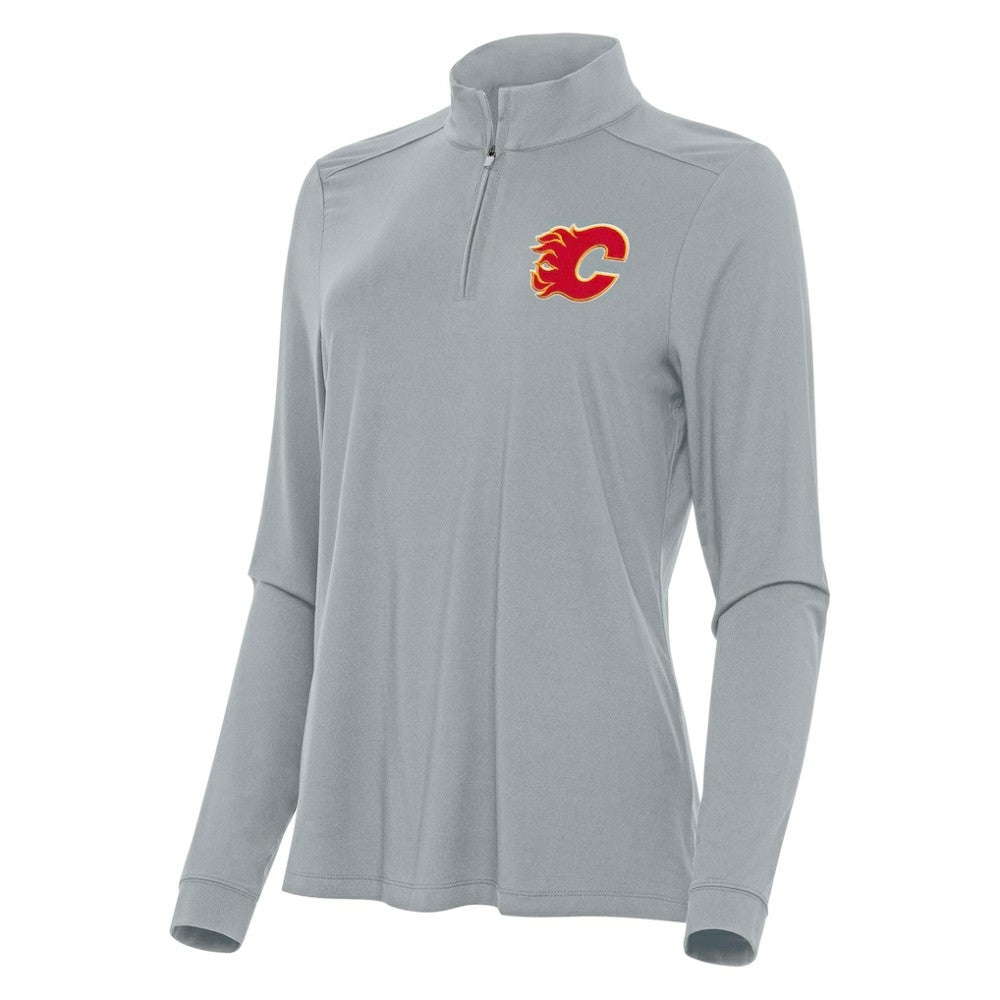 Calgary Flames Antigua Women's Intent Quarter-Zip Top - Gray | US 202234604