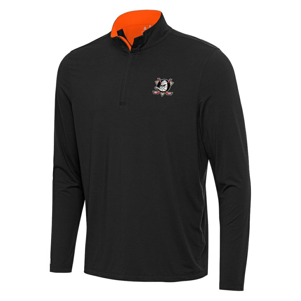 Anaheim Ducks Antigua Content Quarter-Zip Pullover Top - Black/Orange | US 202234692