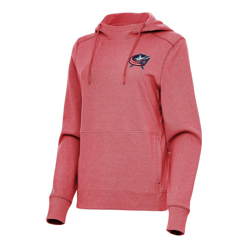 Columbus Blue Jackets Antigua Women's Justice Pullover Hoodie - Heather Red | US 202235982