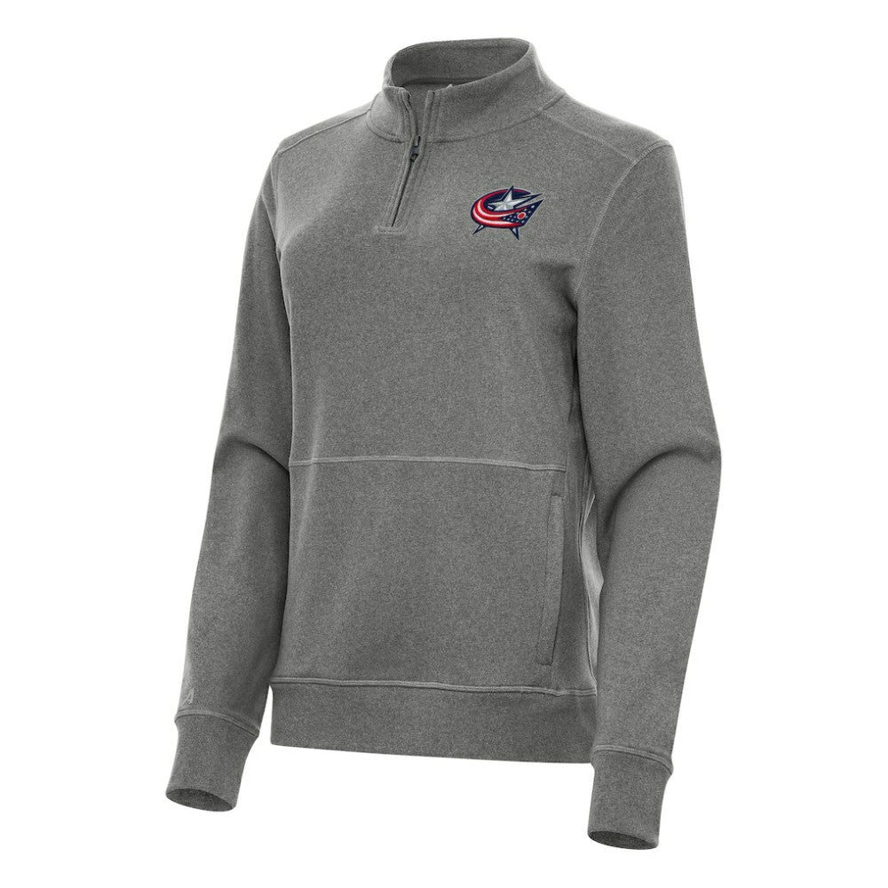 Columbus Blue Jackets Antigua Women's Crush Quarter-Zip Fleece Sweatshirt - Heather Black | US 202236029