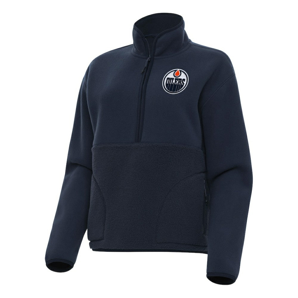 Edmonton Oilers Antigua Women's Figure Half-Zip Pullover Sweatshirt - Navy | US 202236129