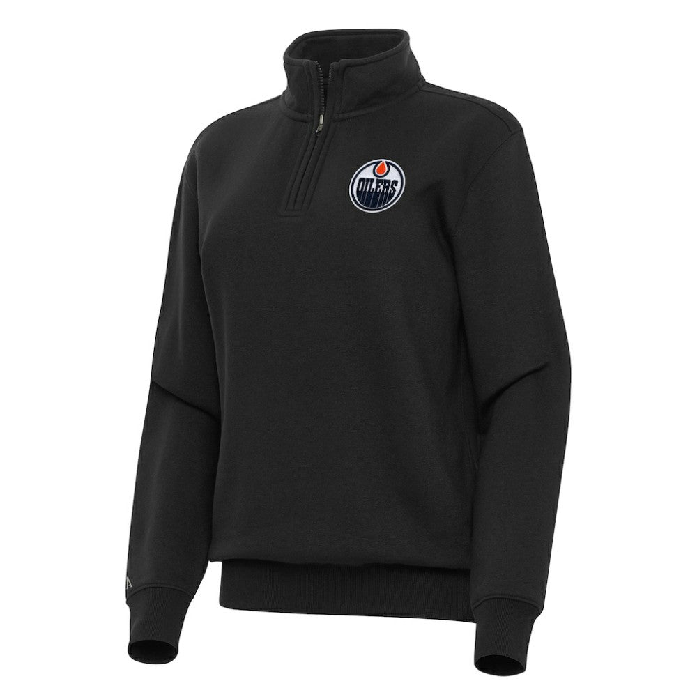 Edmonton Oilers Antigua Women's Victory Quarter-Zip Sweatshirt - Black | US 202236270