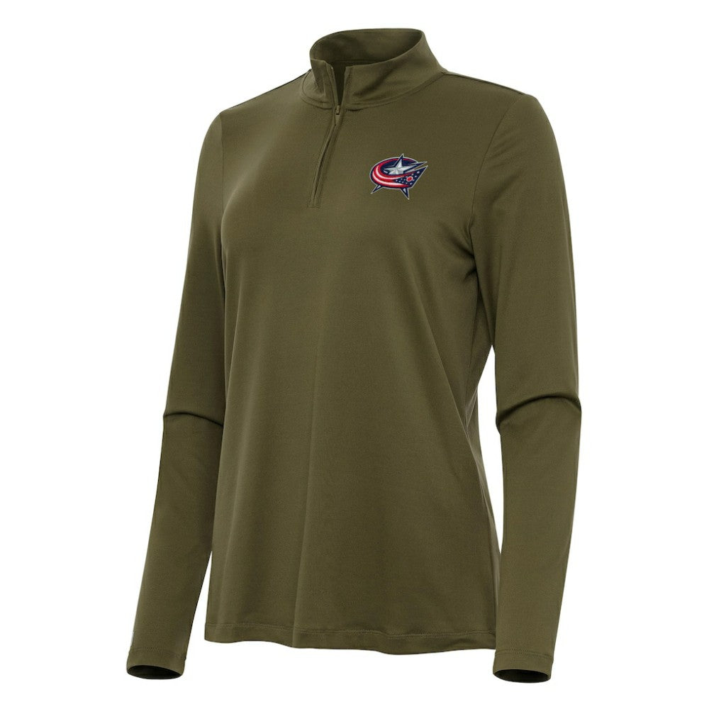 Columbus Blue Jackets Antigua Women's Reprocess Quarter-Zip Top - Olive | US 202236679