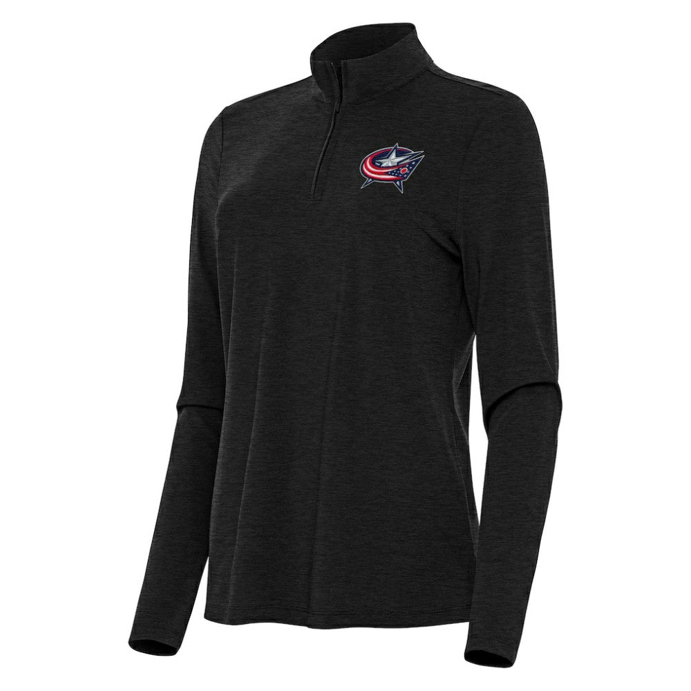 Columbus Blue Jackets Antigua Women's Bright Quarter-Zip Top - Heather Black | US 202236734