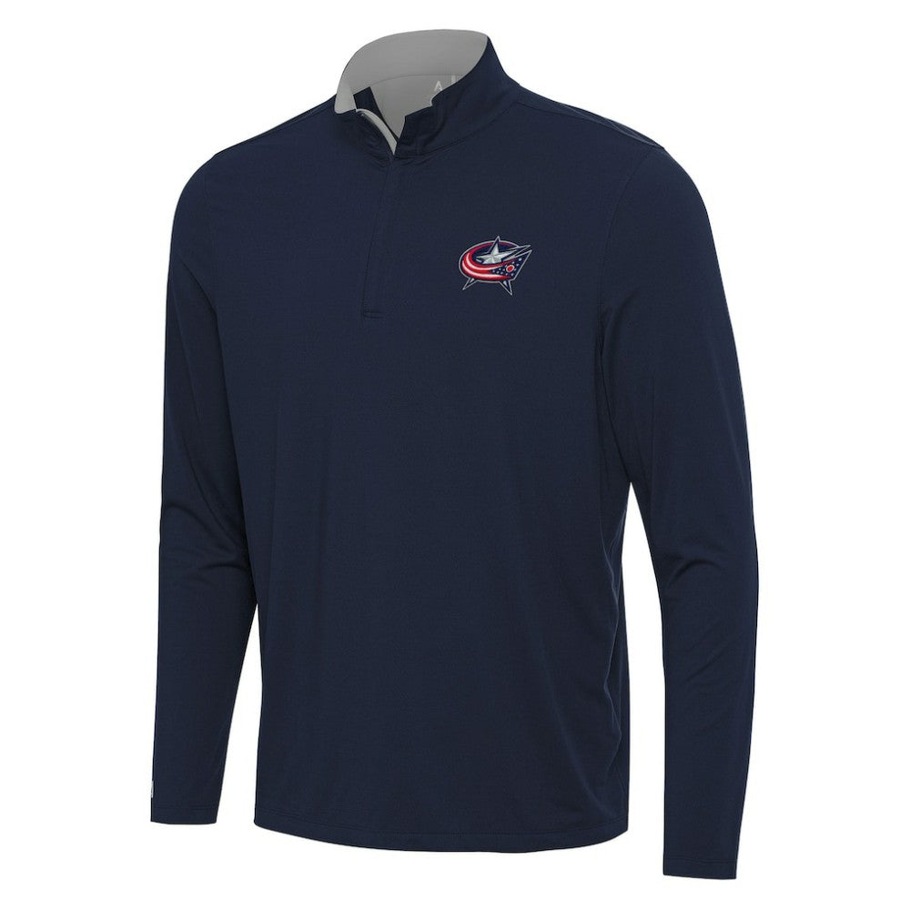 Columbus Blue Jackets Antigua Content Quarter-Zip Pullover Top - Navy/Gray | US 202236949