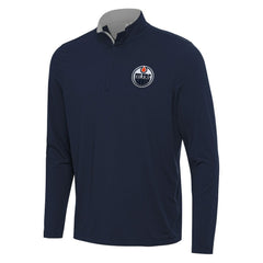 Edmonton Oilers Antigua Content Quarter-Zip Pullover Top - Navy/Gray | US 202236955