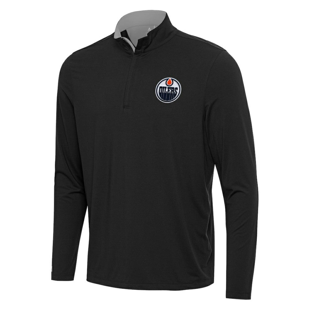 Edmonton Oilers Antigua Content Quarter-Zip Pullover Top - Black/Gray | US 202236956