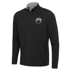 Edmonton Oilers Antigua Content Quarter-Zip Pullover Top - Black/Gray | US 202236956