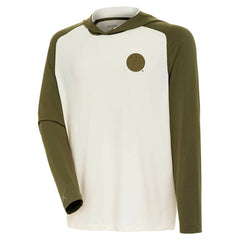 Boston Bruins Antigua Intrepid Sand Raglan Long Sleeve Hoodie T-Shirt - Cream/Olive | US 202253462