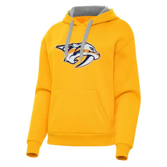 Nashville Predators Antigua Women's Victory Pullover Hoodie - Gold | US 202253476