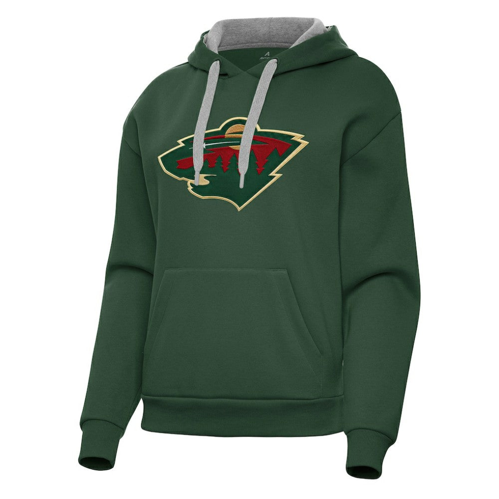 Minnesota Wild Antigua Women's Victory Pullover Hoodie - Hunter Green | US 202253491
