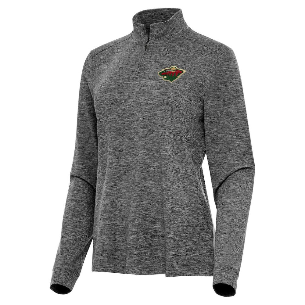 Minnesota Wild Antigua Women's Mentor Quarter-Zip Mock Long Sleeve Top - Heather Black | US 202253779
