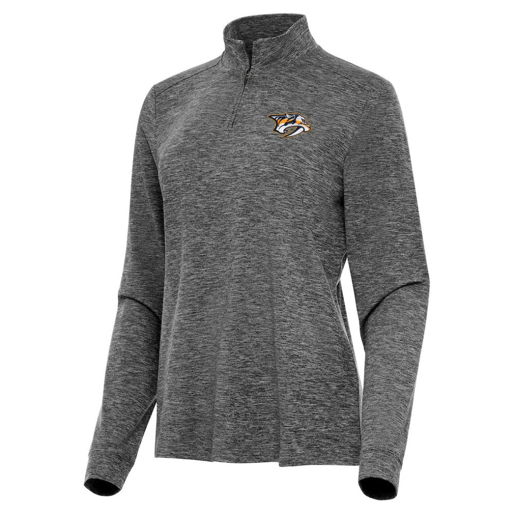 Nashville Predators Antigua Women's Mentor Quarter-Zip Mock Long Sleeve Top - Heather Black | US 202253788