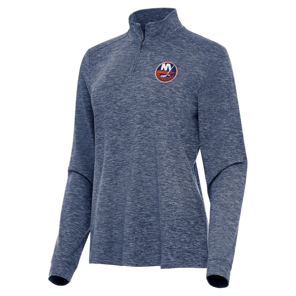 New York Islanders Antigua Women's Mentor Quarter-Zip Mock Long Sleeve Top - Heather Navy | US 202253790