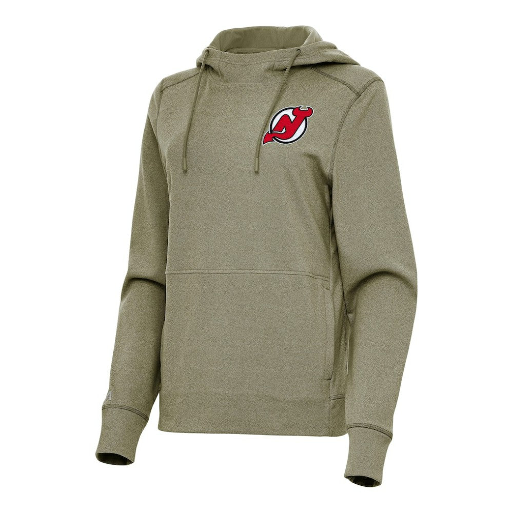 New Jersey Devils Antigua Women's Justice Pullover Hoodie - Heather Olive | US 202253882