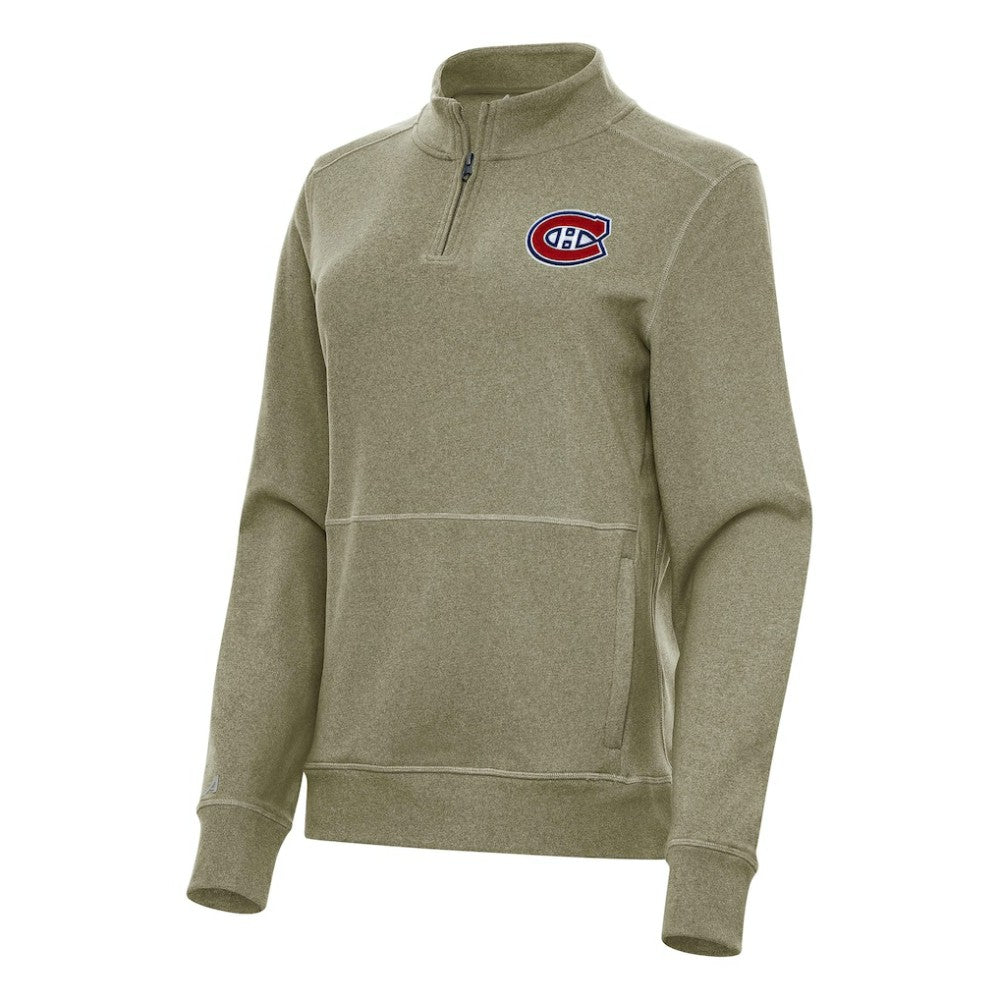 Montreal Canadiens Antigua Women's Crush Quarter-Zip Fleece Sweatshirt - Olive | US 202253910