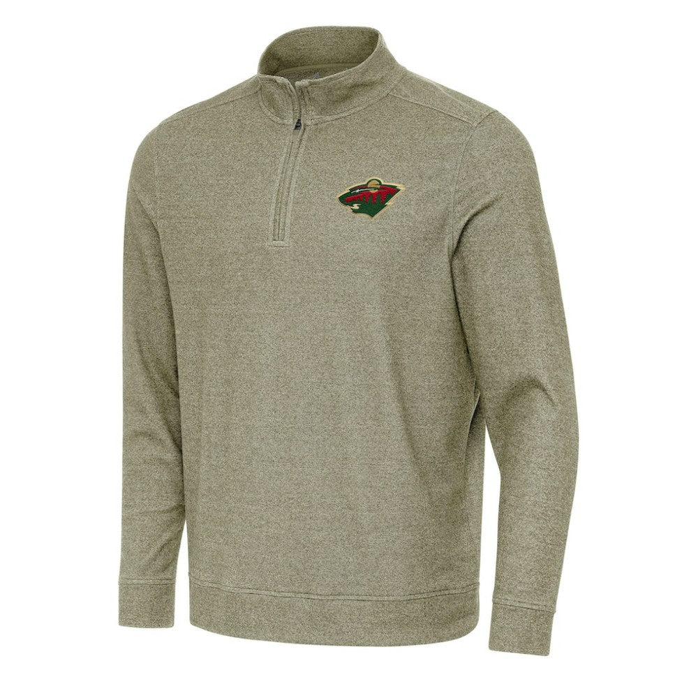 Minnesota Wild Antigua Subtle Quarter-Zip Sweatshirt - Olive | US 202254049