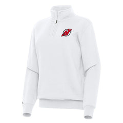 New Jersey Devils Antigua Women's Victory Quarter-Zip Sweatshirt - White | US 202254143