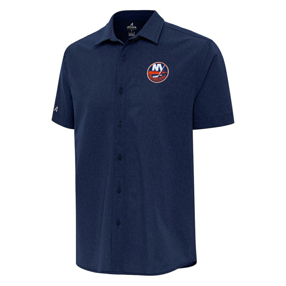 New York Islanders Antigua Activate Woven Short Sleeve Button-Up Shirt - Navy | US 202254179