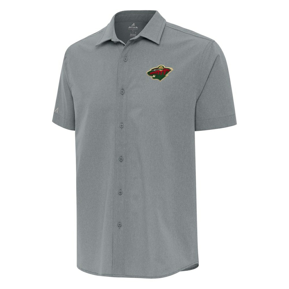 Minnesota Wild Antigua Activate Woven Short Sleeve Button-Up Shirt - Gray | US 202254190