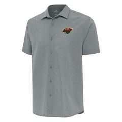 Minnesota Wild Antigua Activate Woven Short Sleeve Button-Up Shirt - Gray | US 202254190