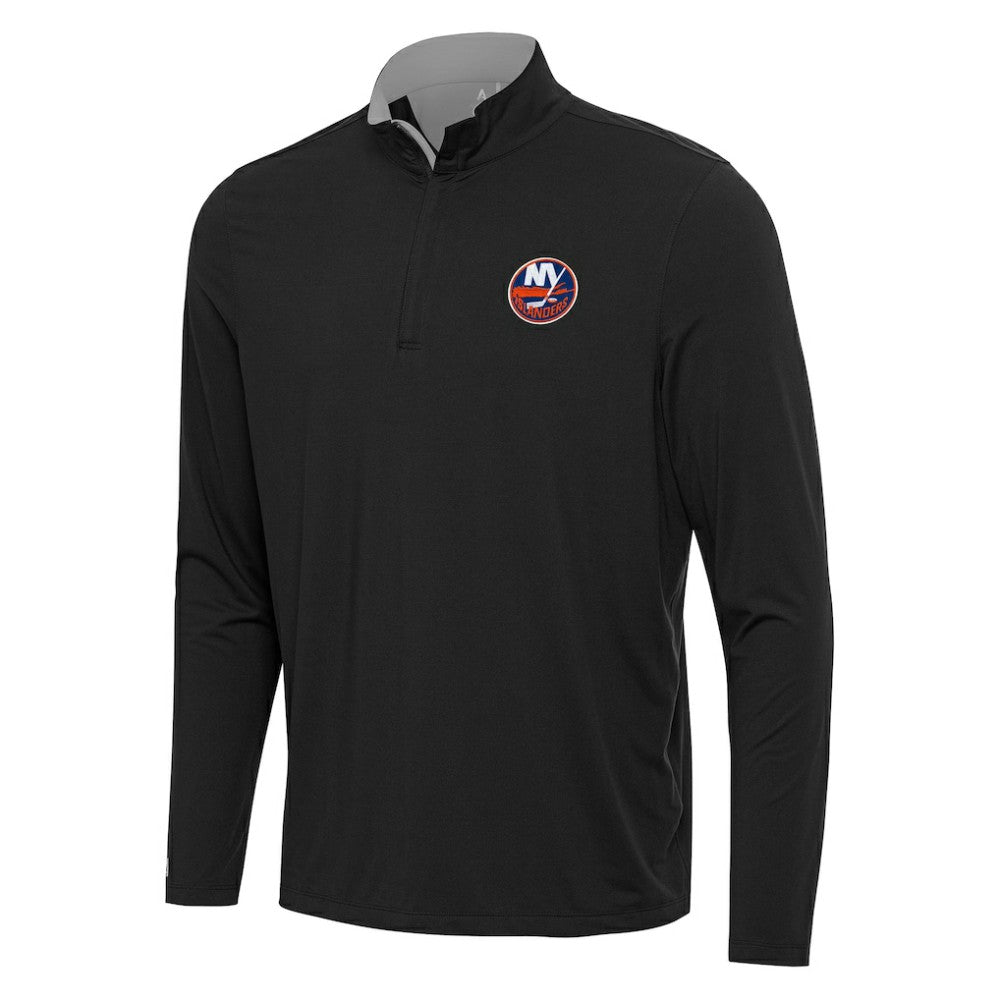New York Islanders Antigua Content Quarter-Zip Pullover Top - Black/Gray | US 202254830