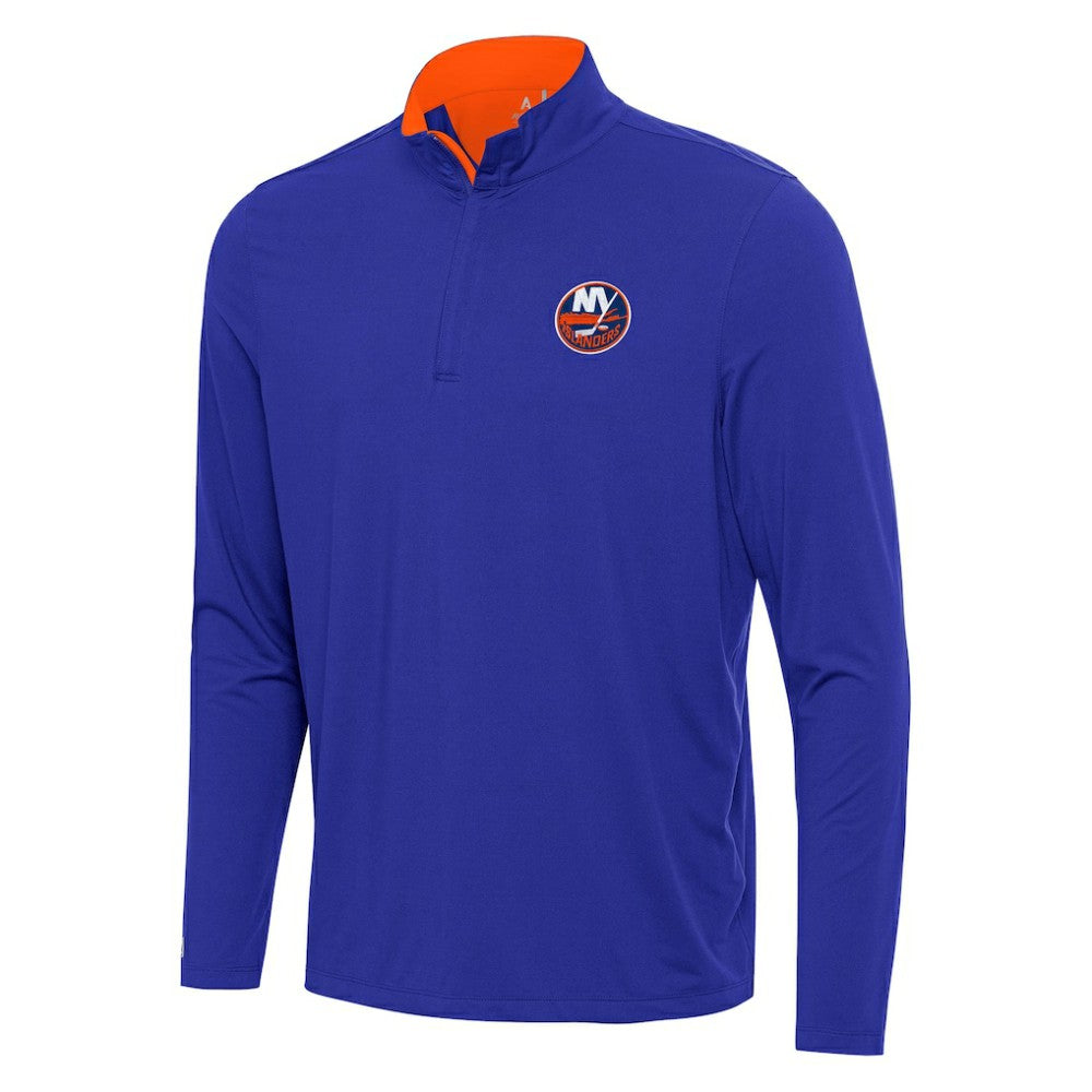 New York Islanders Antigua Content Quarter-Zip Pullover Top - Royal/Orange | US 202254831